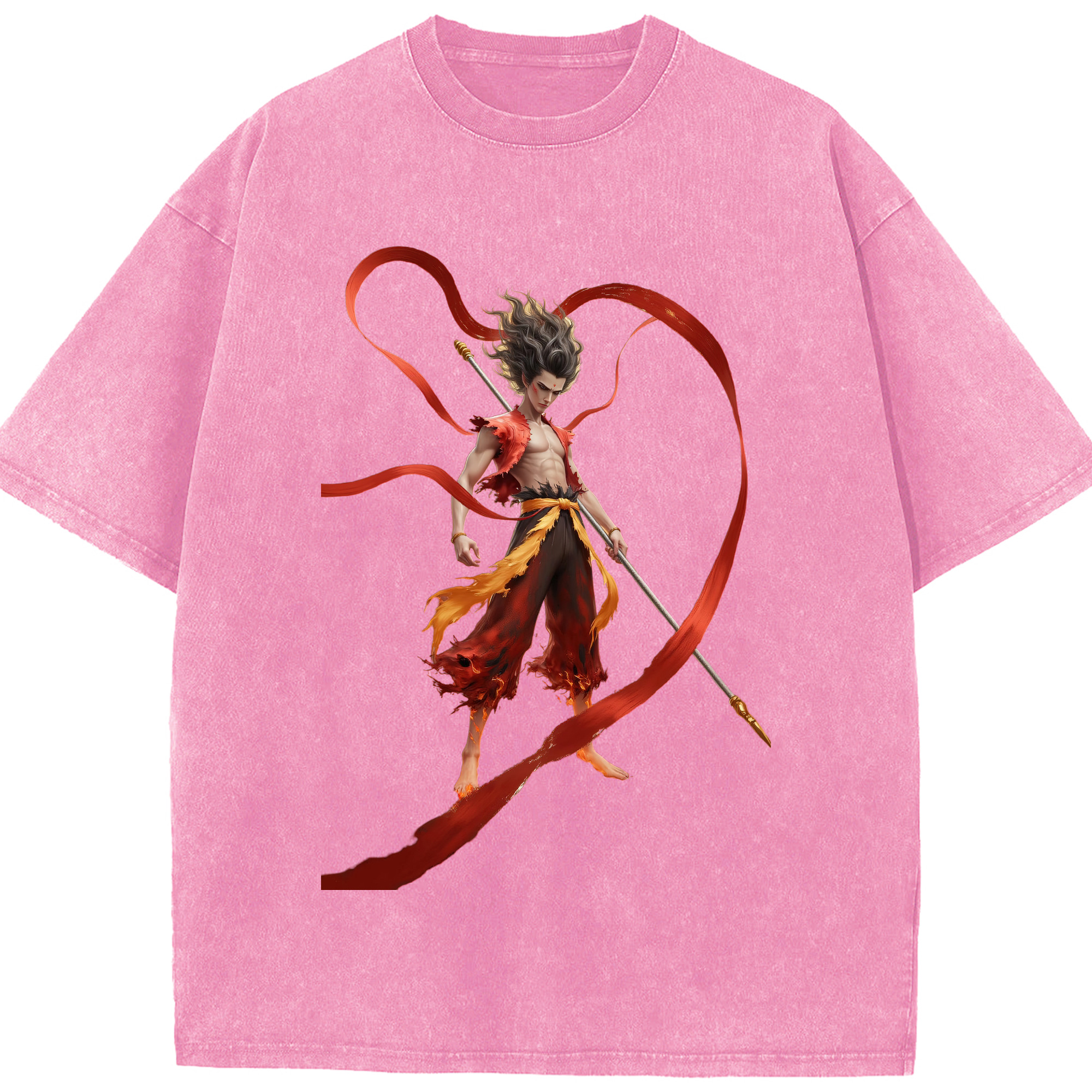 （画像用） Ne Zha 2 ナタ 魔童の大暴れ 綿100% ヴィンテージ風 半袖Tシャツ（フロントプリント）